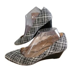 Talbots Black &‎ White Kelsey Tweed Wedge Heels Sz 9 Quiet Luxury